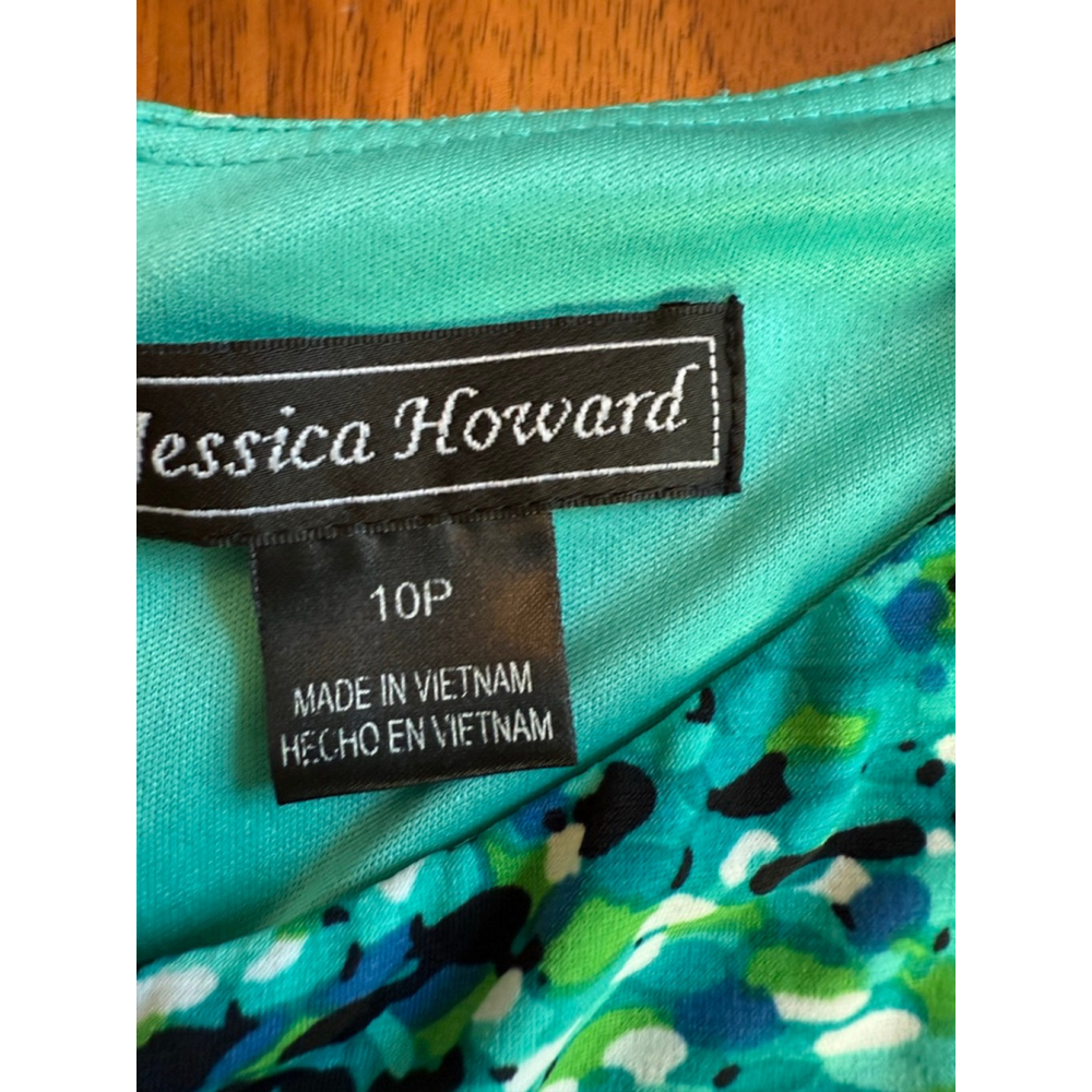 Jessica Howard Green Blue Abstract Sleeveless Midi Dress 10P - Picture 4 of 11
